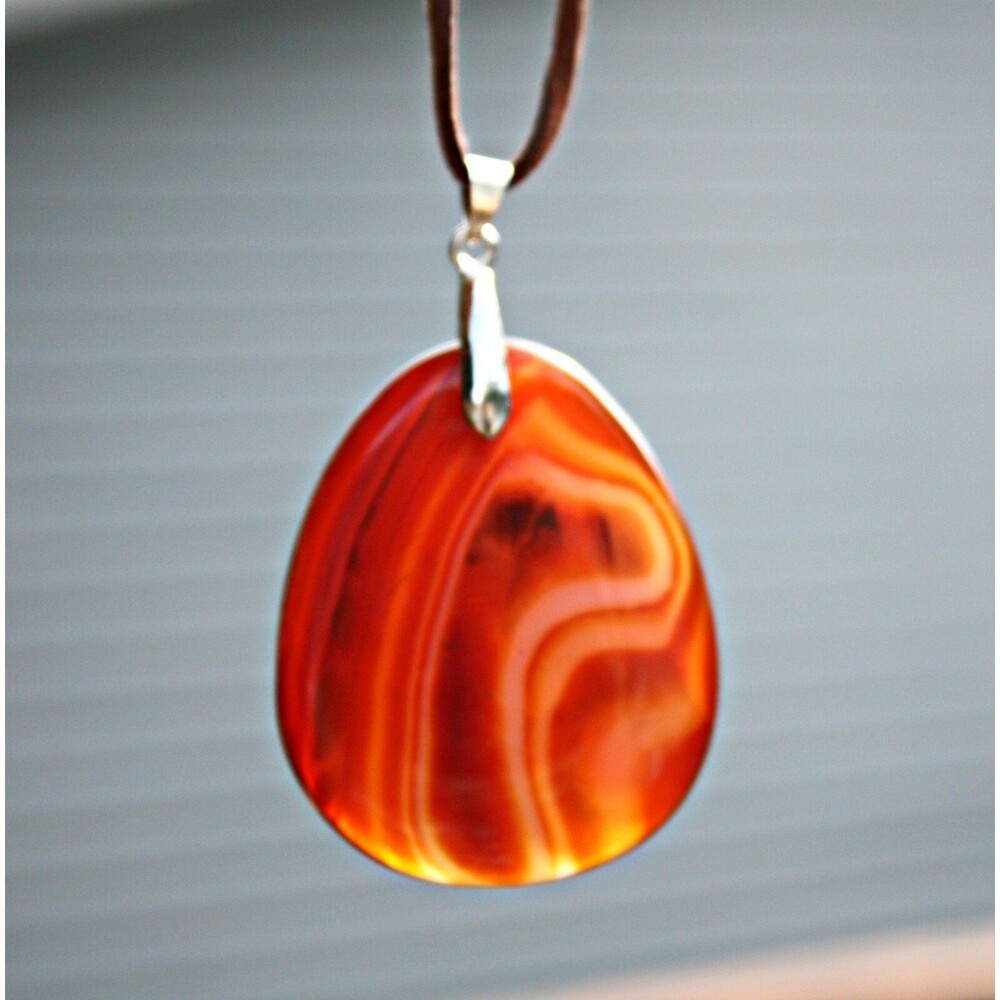 OOAK Unique Agate Stone Pendant Necklace Light Brown Teardrop Stone White Waves - Picture 2 of 5
